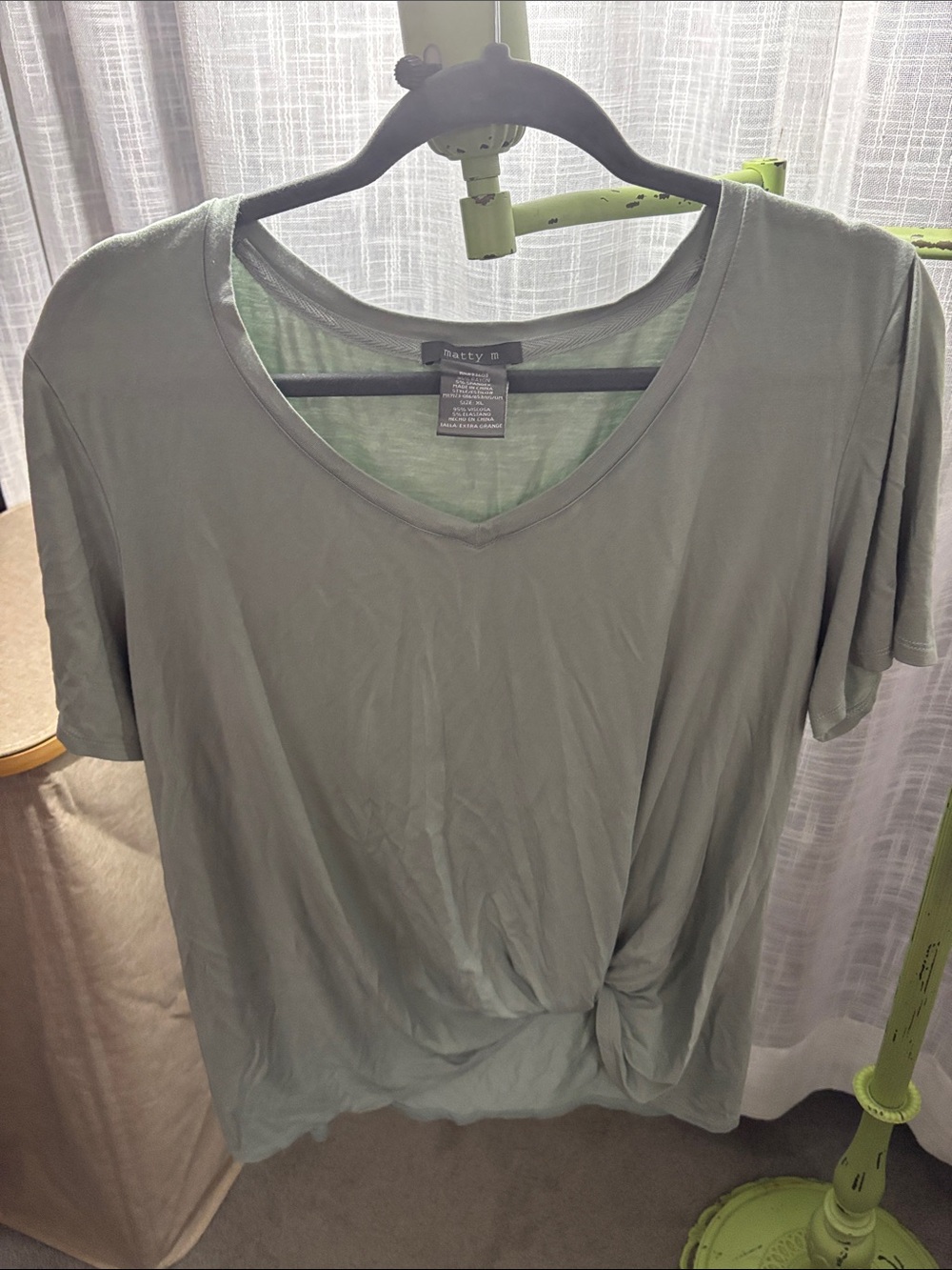 Matty M Sage Green Twist-Front V-Neck Short Sleeve Top